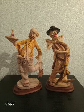 Vintage Resin Clown Sculptures 2 PC